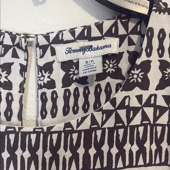 Tommy Bahama size small Brown and White Patterned Sleeveless linen Dress - Picture 2 of 5